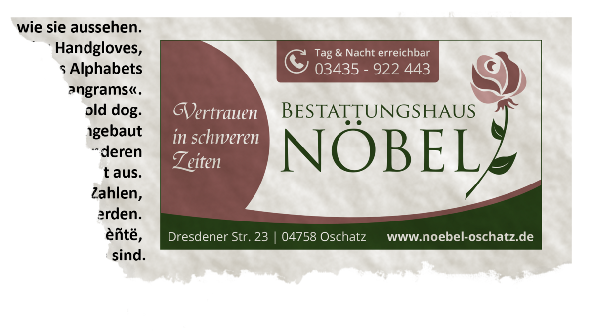 Zeitungsanzeige für Bestatter Nöbel 