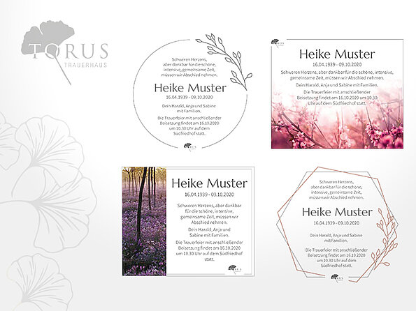 Traueranzeigen-Vorlage im Corporate Design von Torus Trauerhaus