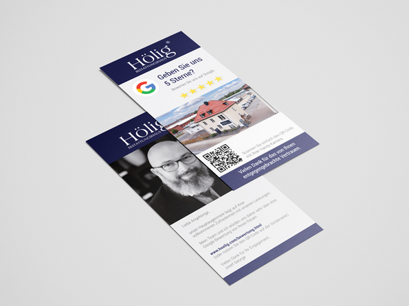 Google-Bewertungskarte für Bestattungsunternehmen Hölig mit QR-Code zur direkten Google-Rezension