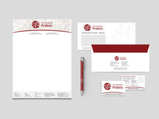 Geschäftsausstattung für Bestatter Präkels Briefbogen, Visitenkarte und Umschlag im Corporate Design
