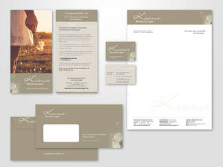 Geschäftsausstattung für Bestatter Kaczur Briefbogen, Visitenkarte und Umschlag im Corporate Design
